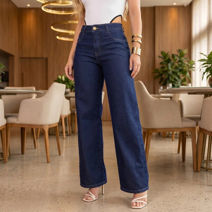 Calça Jeans Wide Leg Feminina Cintura Alta Caimento Perfeito