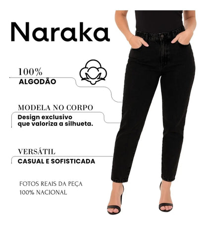 Calça Mom Jeans Feminina Cintura Alta Marmorizada