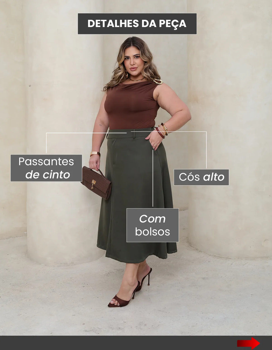 Saia Alfaiataria Feminina Plus Size Midi Evangélica Casual