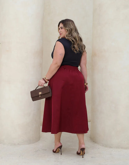 Saia Alfaiataria Feminina Plus Size Midi Evangélica Casual