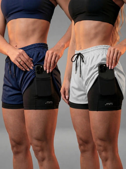 Kit 2 Short Duplo Compressão Fitness Bermuda Treino Feminino