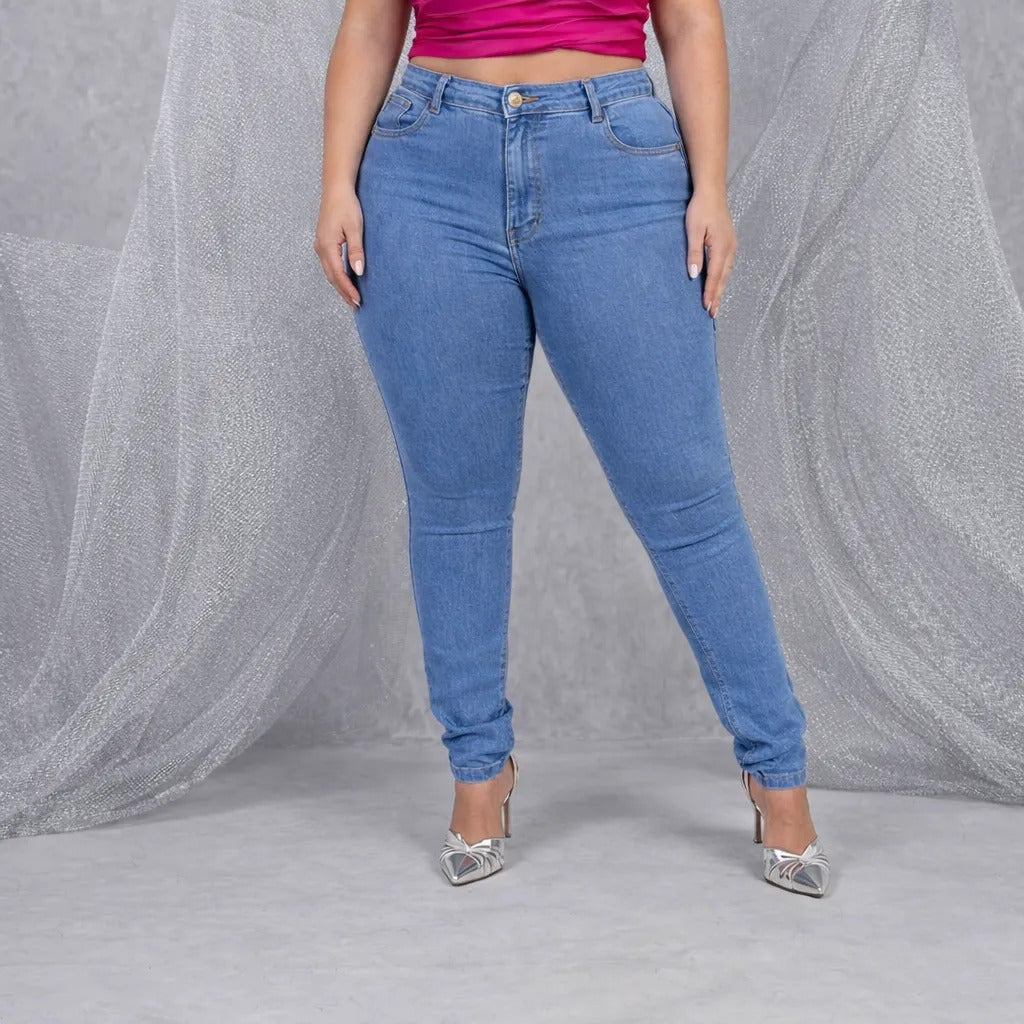 Calça Jeans Plus Size Cintura Alta Elastano Lycra Modeladora