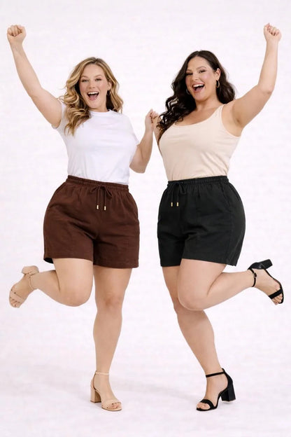 Kit 2 Shorts Feminino Alfaiataria Plus Size Elástico Linhão