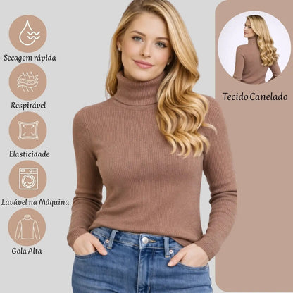 Blusa Cacharrel Feminina Tricô Lã Blusinha Gola Alta Rolê