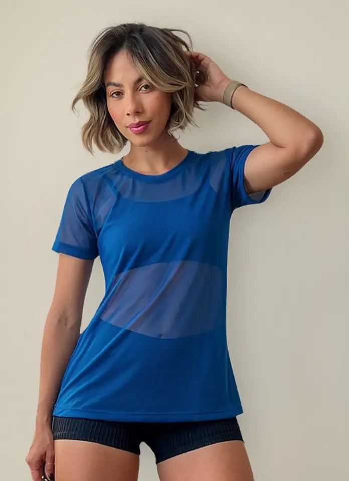 Blusa Tule Camiseta Feminina Academia Fitness