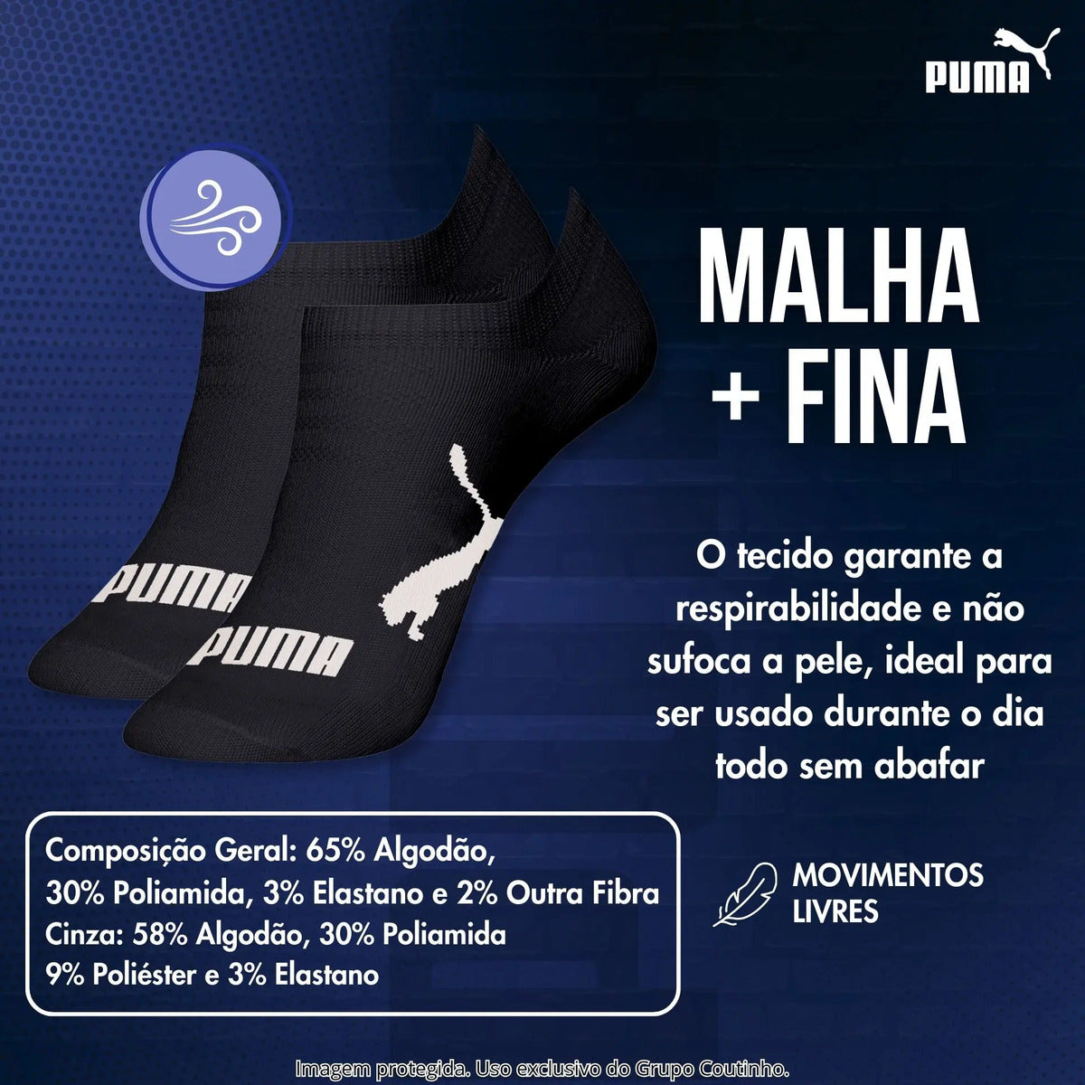 Kit 9 Pares Meias Invisível Puma Sapatilha Soquete Original