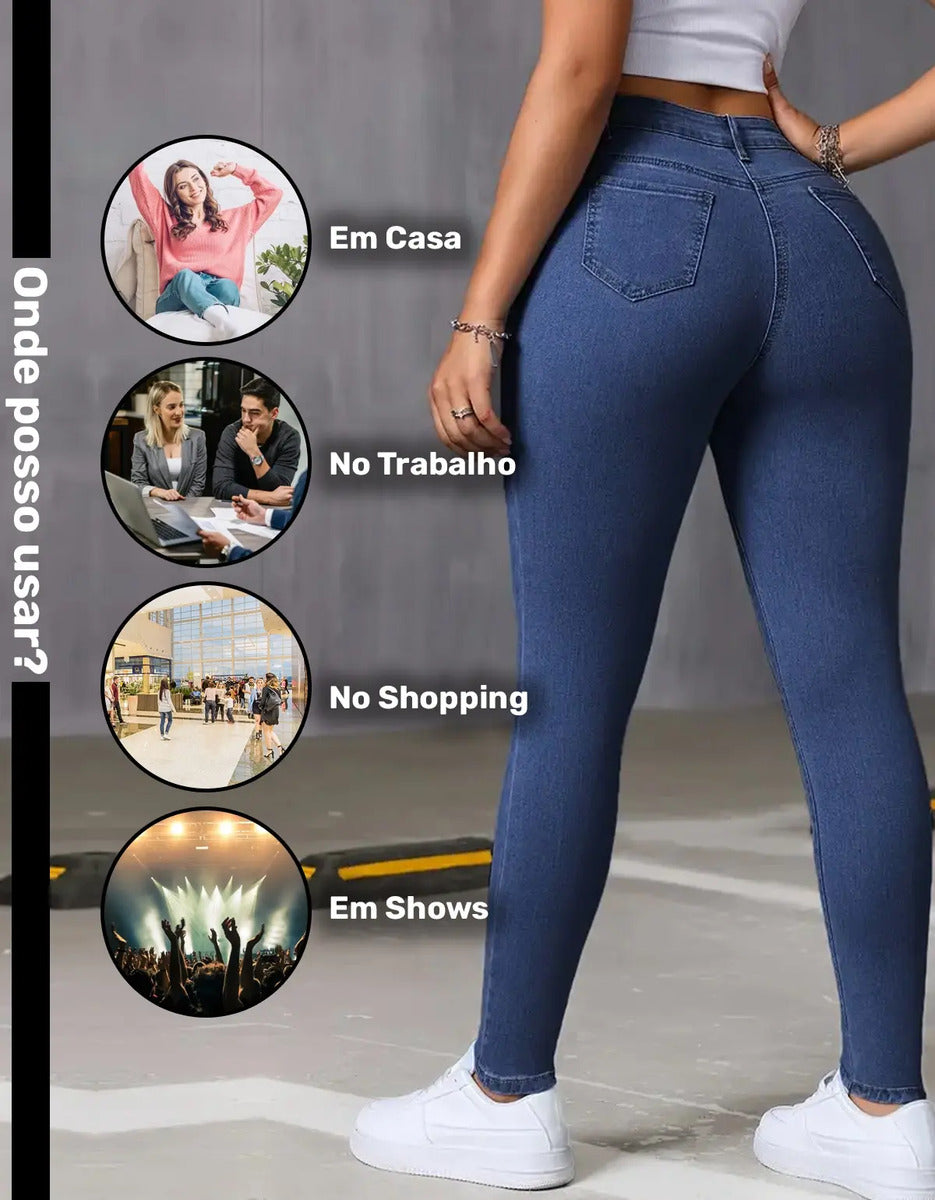 Kit 3 Calças Skinny Jeans Básica Feminina Cós Alto Casual