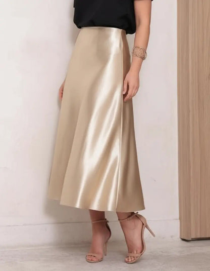 Saia Cetim Feminina Midi Brilho Moda Elegante Full