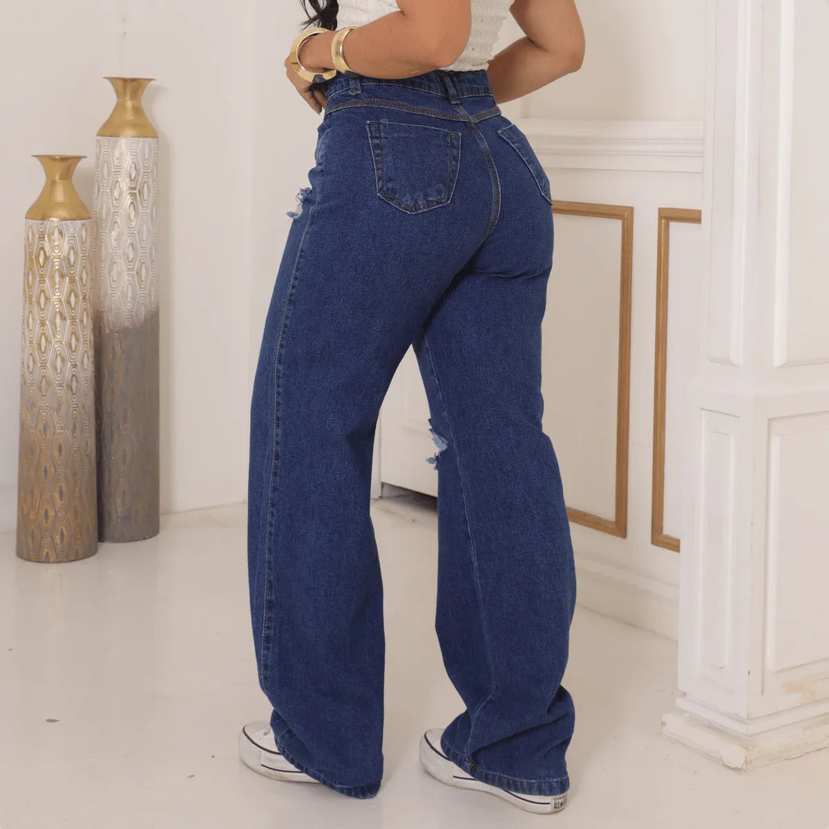 Calça Jeans Wide Leg Feminina Cintura Alta Sem Lycra Stillge