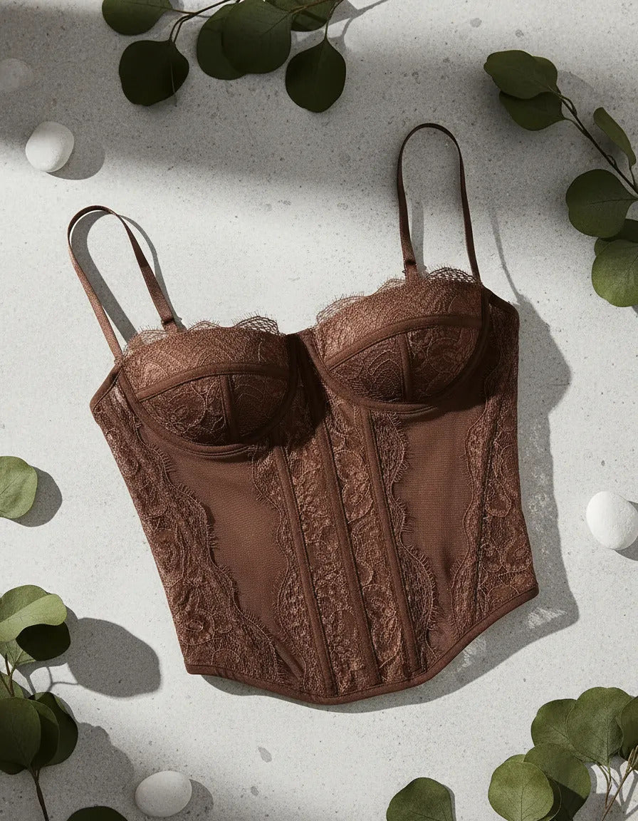 Cropped Corset Renda Ajustavel Top Curto E Sexy Com Alça