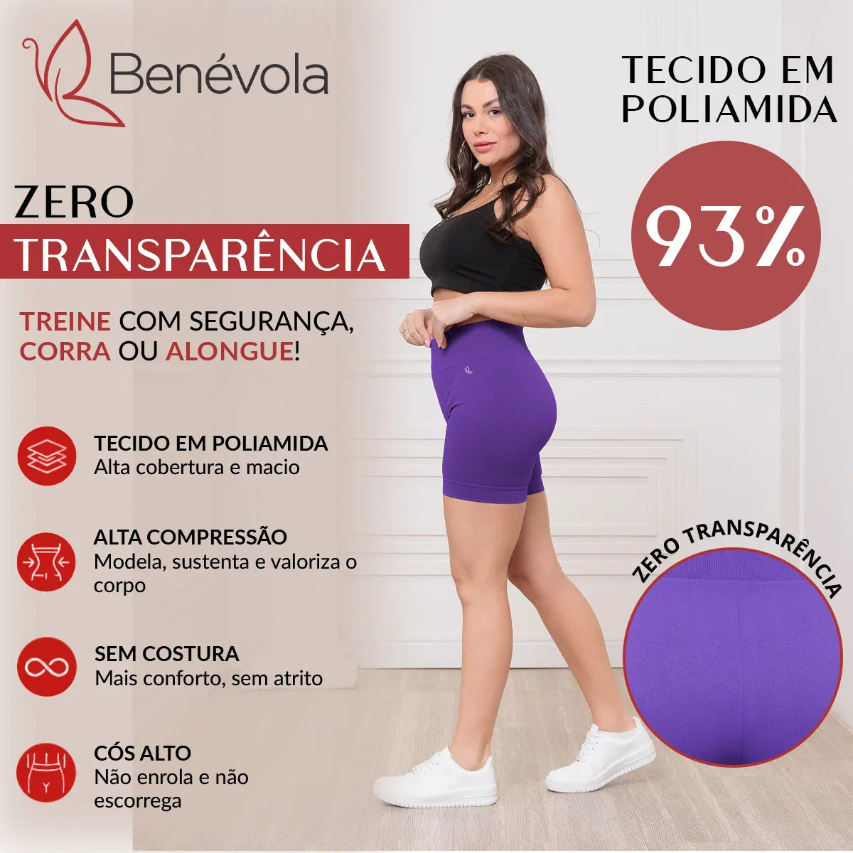 Short Benévola Poliamida Sem Costura Bermuda Confortável