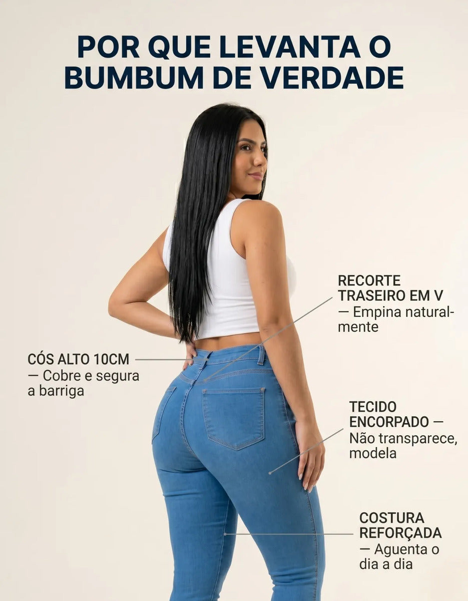Calça Jeans Feminina Empina Bumbum Cintura Alta Lycra Preta