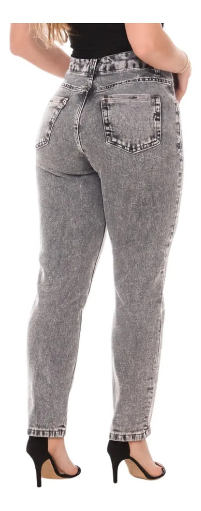 Calça Mom Jeans Feminina Cintura Alta Marmorizada