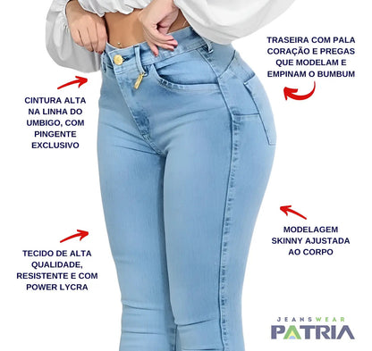 Calça Jeans Feminina Cós Alto Empina Bumbum Patria Brasil