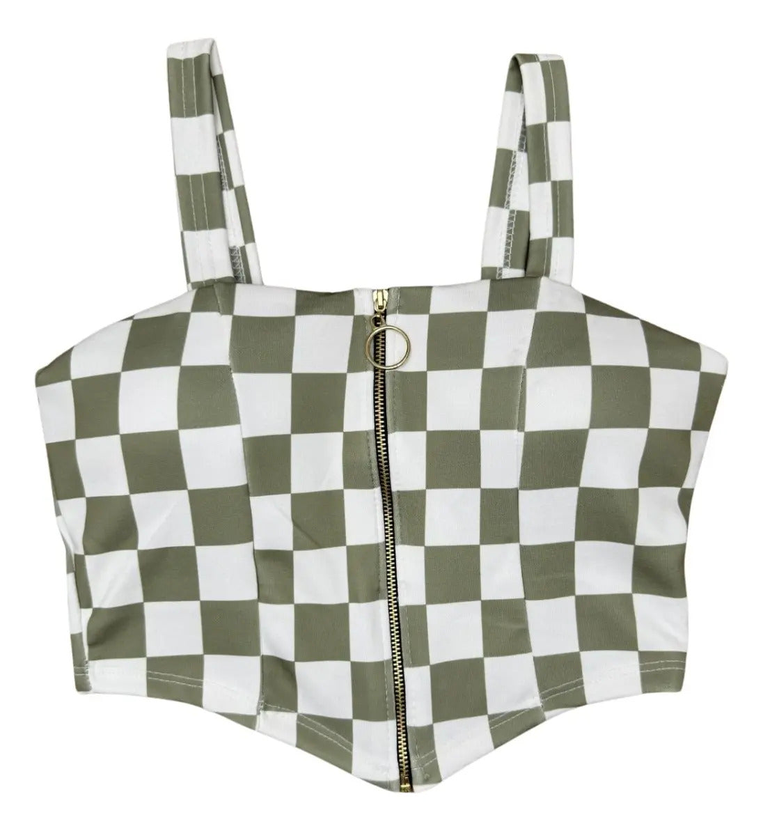 Cropped Zipper Corset Xadrez Balada Country Luxo Premium