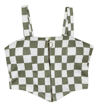 Cropped Zipper Corset Xadrez Balada Country Luxo Premium