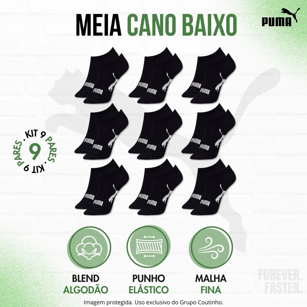 Kit 9 Pares Meias Invisível Puma Sapatilha Soquete Original