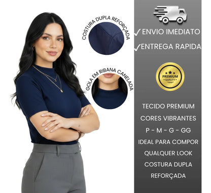 Kit 2 Blusas Camiseta Feminina T Shirt Gola Alta Inverno