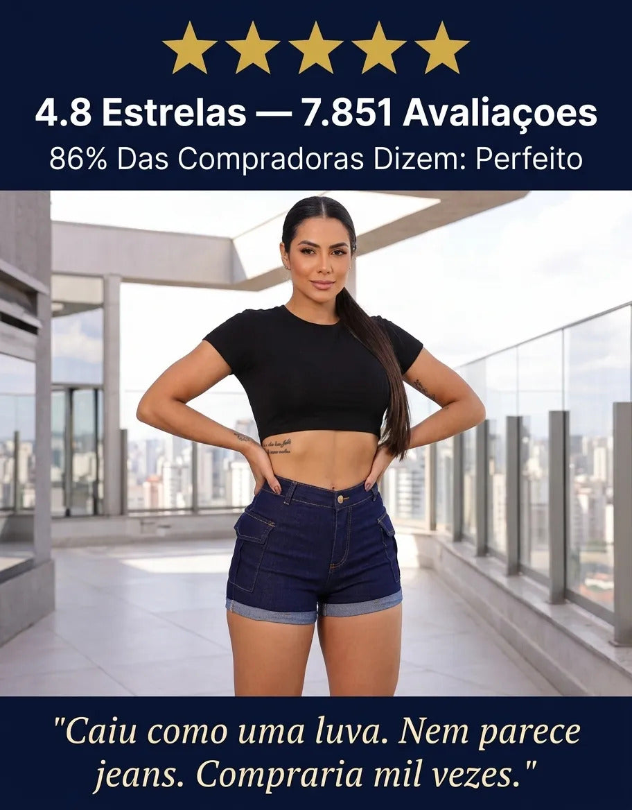 Short Jeans Feminino Shorts Cargo Com Lycra Cintura Alta