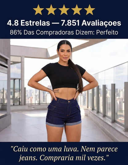 Short Jeans Feminino Shorts Cargo Com Lycra Cintura Alta