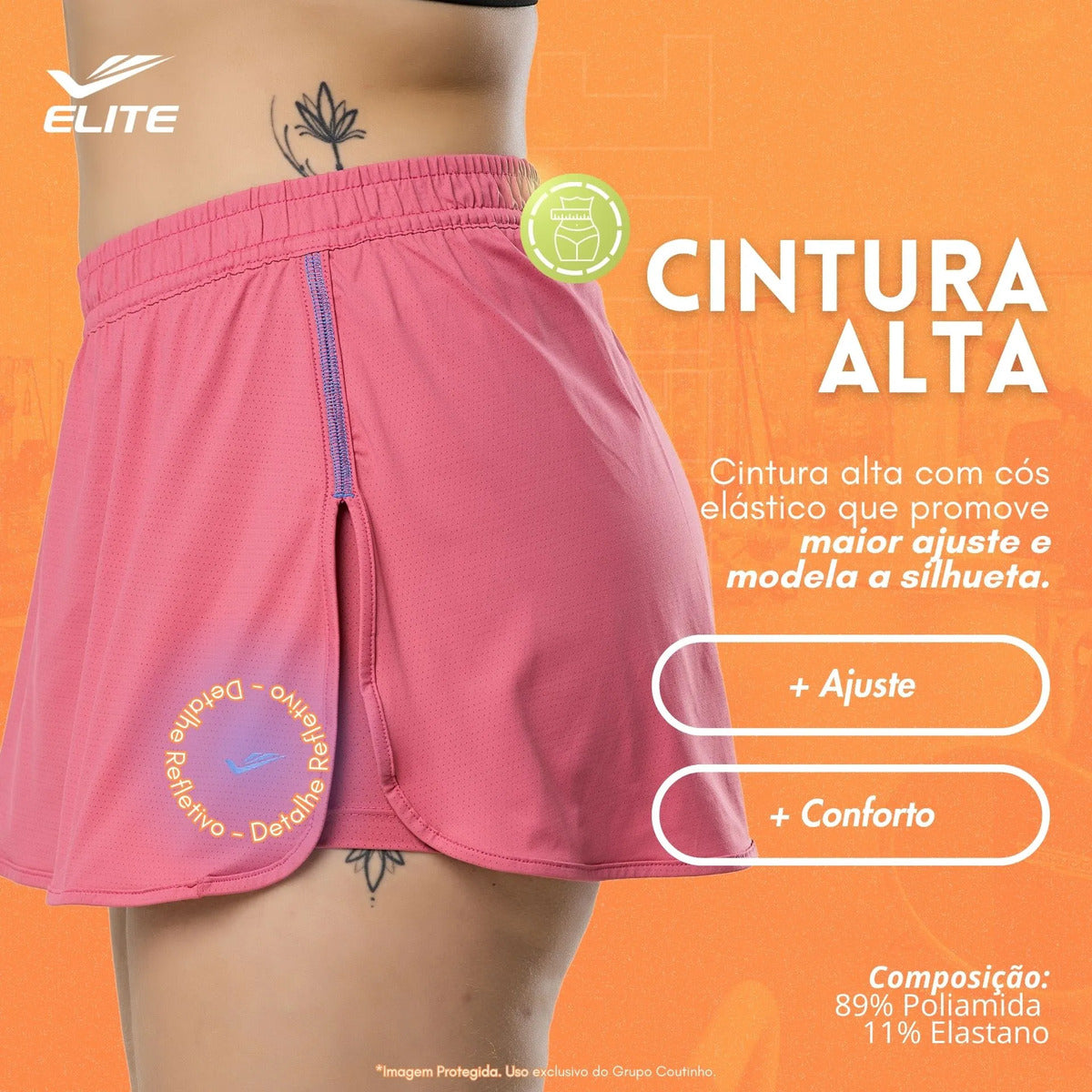 Short Feminino Academia Saia Fitness Corrida Poliamida Elite
