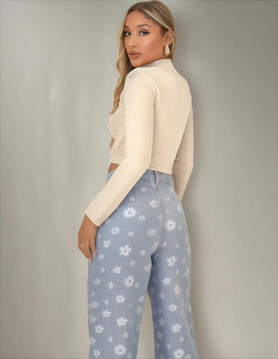 Cropped Gringa Manga Longa Blusinha Blogueira Gola Alta