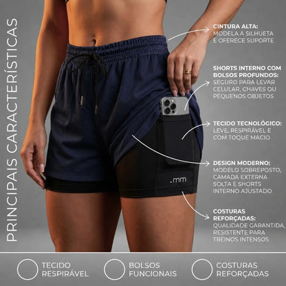 Kit 2 Short Duplo Compressão Fitness Bermuda Treino Feminino