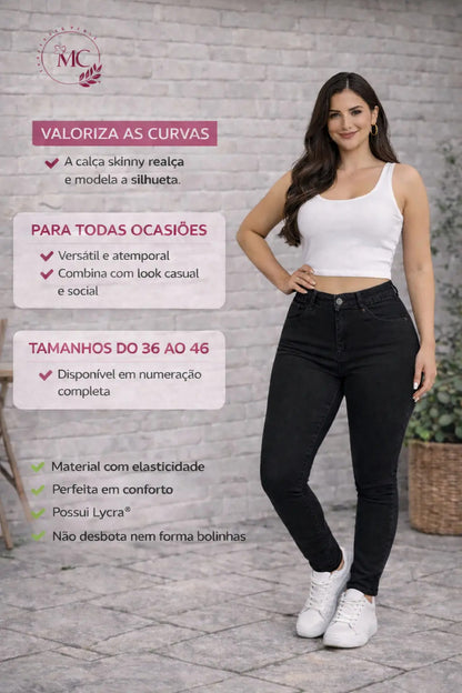 Calça Feminina Jeans Cintura Alta Skinny Levanta Bumbum