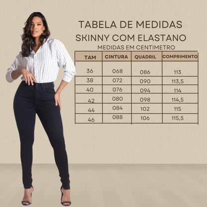 Calça Skinny Jeans Feminina Cintura Alta Marmorizada Lycra