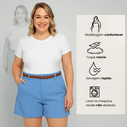 Kit 2 Shorts Femininos Plus Size Cintura Alta Com Cinto