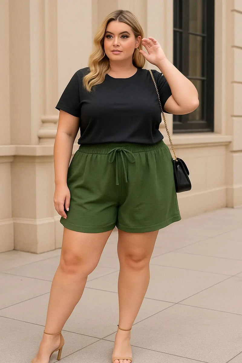 Short Plus Size Feminino Soltinho Com Cintura Alta Leve