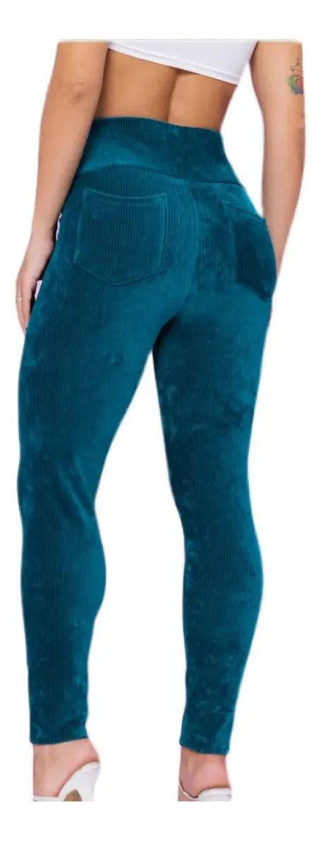 Calça Legging Veludo Cotelê Com Bolso Cós Alto Inverno