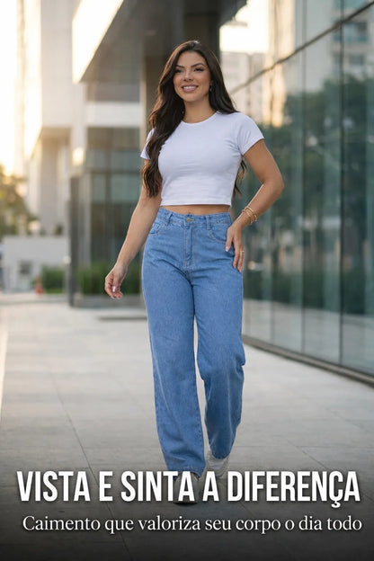 Calça Jeans Wide Leg Feminina Cintura Alta Sem Lycra Stillge