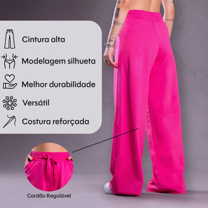 Calça Pantalona Feminina Moletinho Elegante Casual Cintura