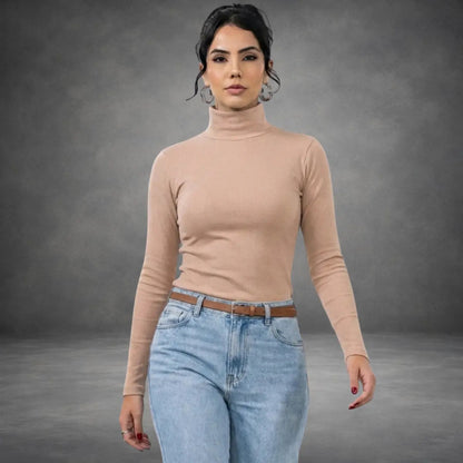 Blusa De Frio Feminina Manga Longa Gola Alta Inverno Lisa