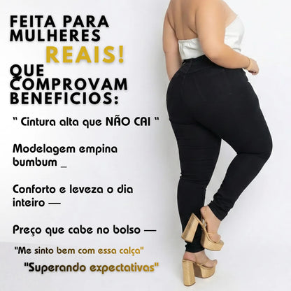 Calça Jeans Plus Size Cintura Alta Elastano Lycra Modeladora