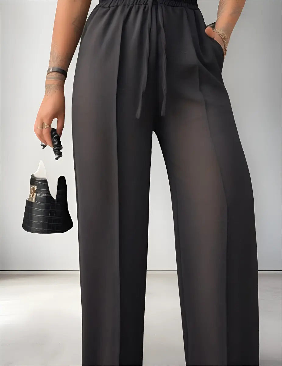 Calça Pantalona Duna Wide Leg Feminina Com Elástico E Bolso