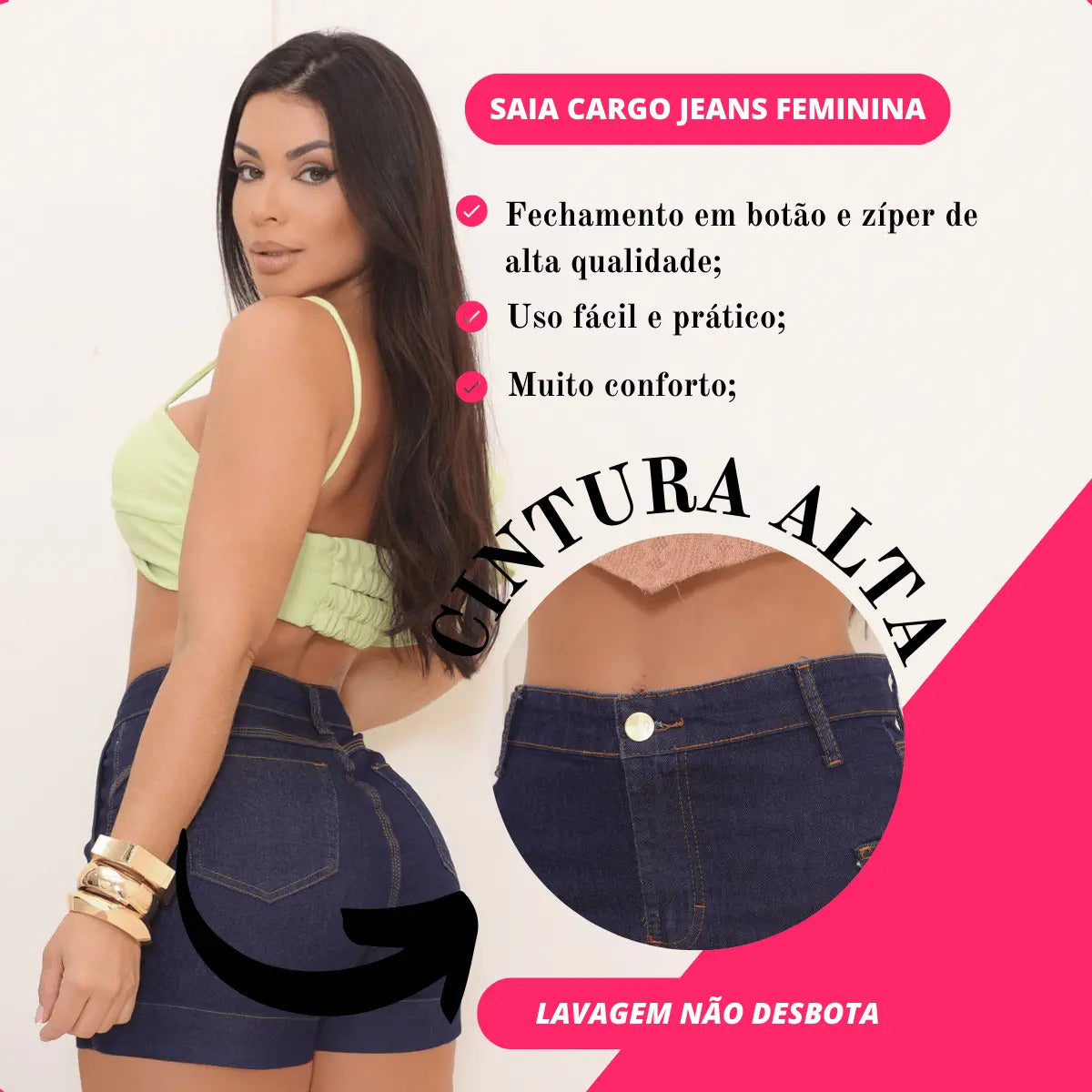 Saia Cargo Feminina Cintura Alta Com Lycra Levanta Bumbum