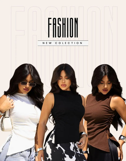 Blusa Cropped Feminina Assimétrica Ribana Canelada Premium