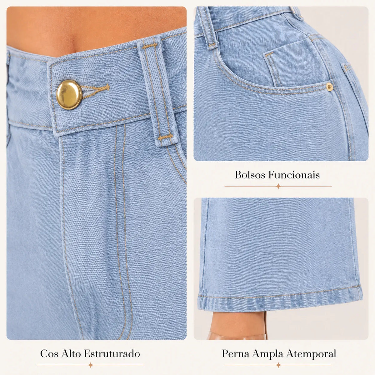 Calça Jeans Pantalona Wide Leg Feminina Cintura Alta Larga