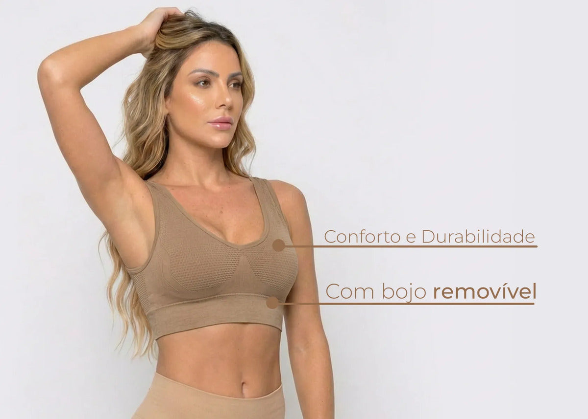 Kit 3 Top Com Bojo Fitness Academia Sem Costura Poliamida