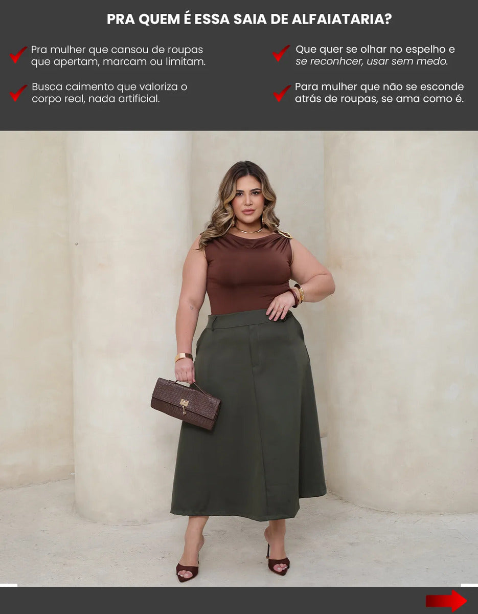 Saia Alfaiataria Feminina Plus Size Midi Evangélica Casual