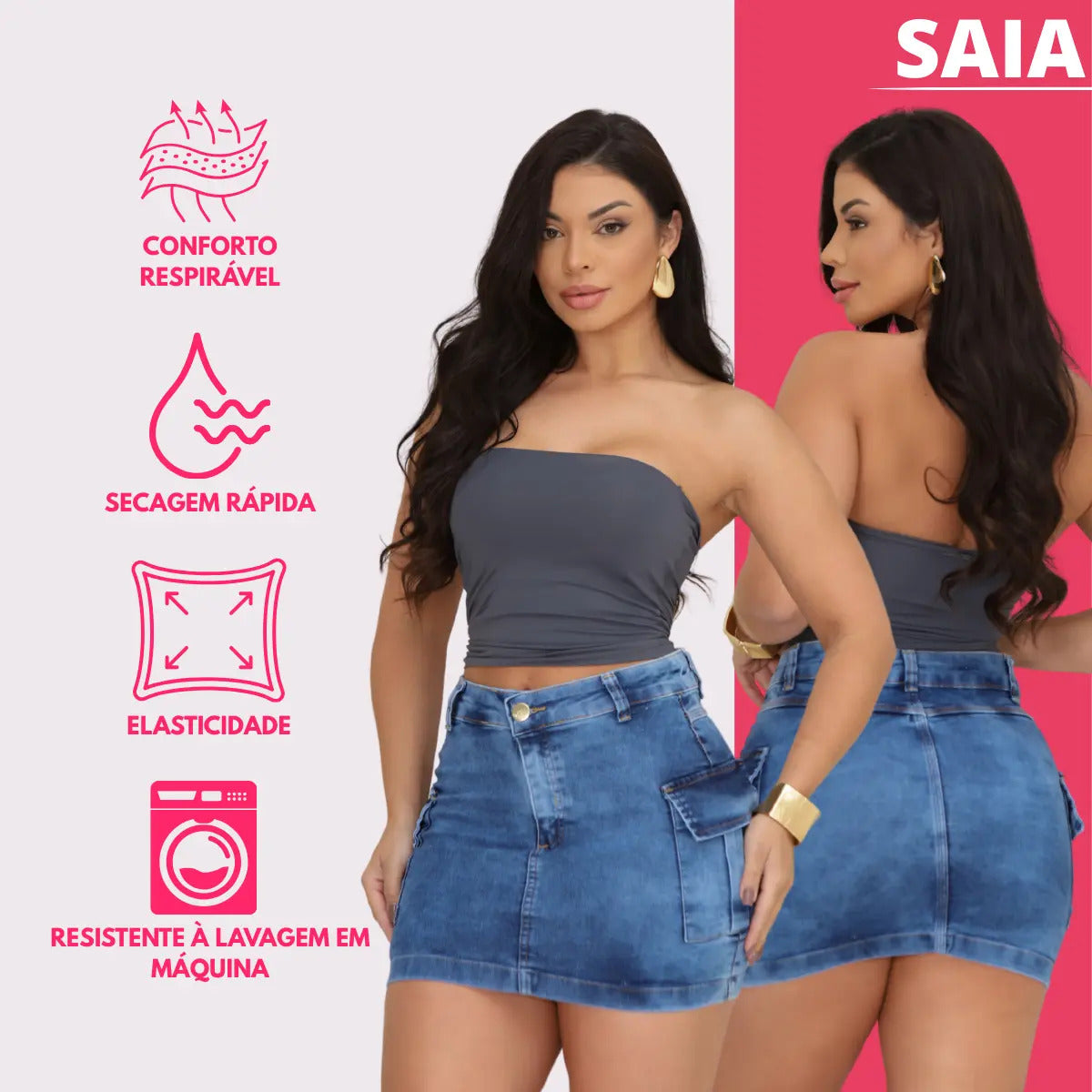 Saia Cargo Feminina Cintura Alta Com Lycra Levanta Bumbum