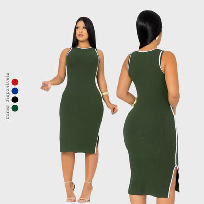 Vestido Midi Canelado Premium Regata Casual Básico Modelador