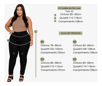 Calça Jeans Plus Size Cintura Alta Elastano Lycra Modeladora