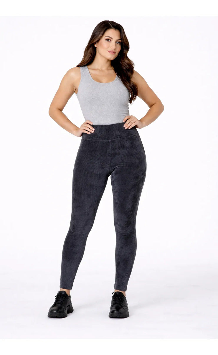Calça Legging Veludo Cotelê Com Bolso Cós Alto Inverno