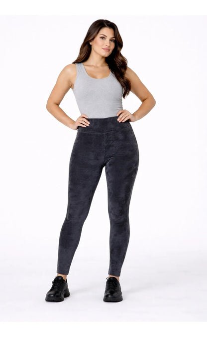 Calça Legging Veludo Cotelê Com Bolso Cós Alto Inverno