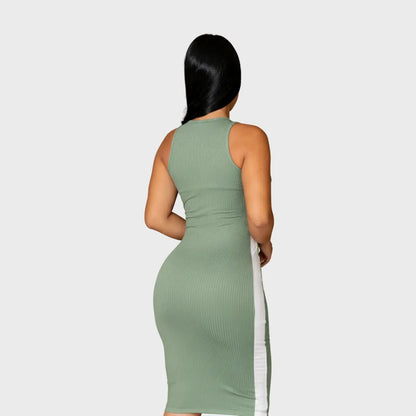 Vestido Canelado Midi Faixas Regata Casual Básico Modelador