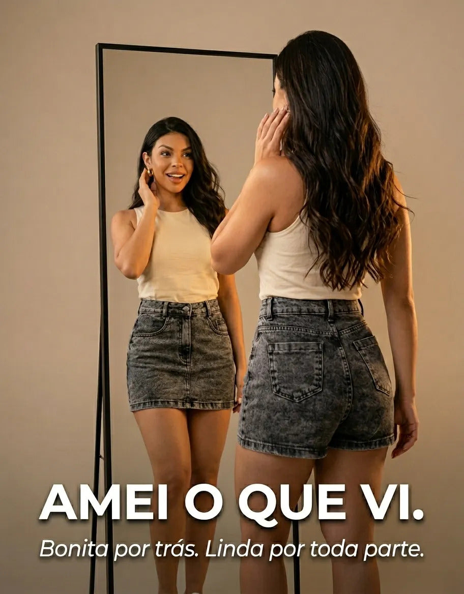 Short Saia Jeans Feminino Cintura Alta Com Lycra Stillger