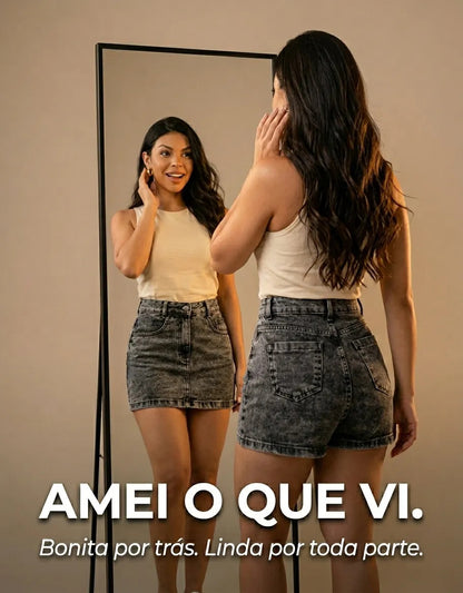 Short Saia Jeans Feminino Cintura Alta Com Lycra Stillger